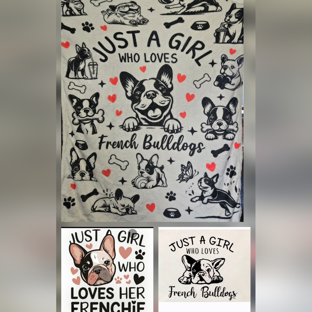 Just a Girl Who Loves Her Frenchie Vinyl Decal - X 2 Pink/Black & Small Throw